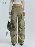 Solid Patchwork Pocket Cargo  Trousers For Women