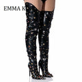 Women Rhinestone Thigh High Boots