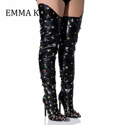 Women Rhinestone Thigh High Boots