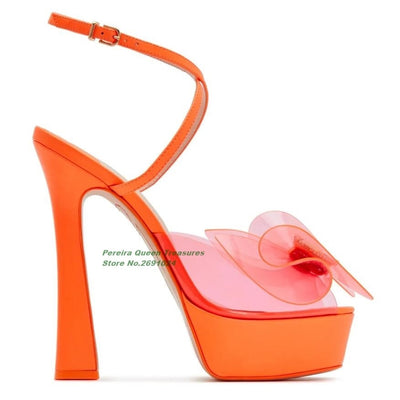 Orange Platform Knot Gemstone Sandals