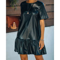 Women's Black Faux PU Leather Dress