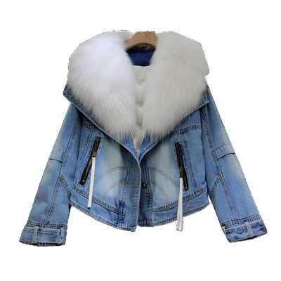 Oversized Detachable Denim Fox Fur Coat