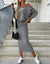 V-Neck Hooded Top & Long Dress Mid-Calf Outfit Two Piece Dresses