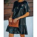 Women's Black Faux PU Leather Dress