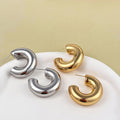 New Retro Stainless Steel Chunky C Shape Hoop Earrings