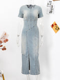 Splice Denim Short Sleeve Dress