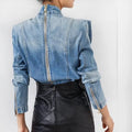 Women Retro Denim Blouse With Bow