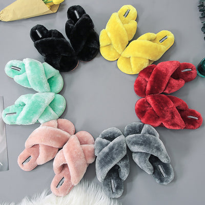 Cross open-toe fur slippers - Shoe Candy Shop