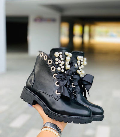 Pearl Combat Boots - Shoe Candy Shop