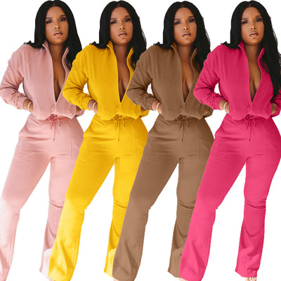 Two Piece Outfit Zipper Long Sleeve And Long Pants Tracksuit Sweatsuits Casual Jumpsuit