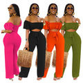 Solid Color Open-back One-shoulder One-piece Casual Wide-leg Pants - Shoe Candy Shop