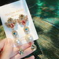 Long crystal pearl silver pin earrings - Shoe Candy Shop