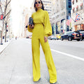 Sexy Wide Leg Pants Solid Color High Neck Halter Long Sleeve Casual Jumpsuit - Shoe Candy Shop