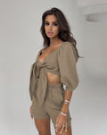 Two Piece Balloon Sleeve Cardigan Casual Shorts - Shoe Candy Shop