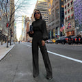 Sexy Wide Leg Pants Solid Color High Neck Halter Long Sleeve Casual Jumpsuit - Shoe Candy Shop