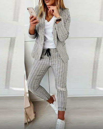 New Plaid Casual Women's Straight Trousers Suit - Shoe Candy Shop