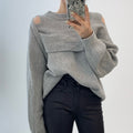 Layered Hollow Out Shoulder Stitching Design Sweater Women - Shoe Candy Shop