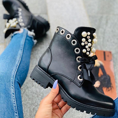 Pearl Combat Boots - Shoe Candy Shop