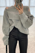 Layered Hollow Out Shoulder Stitching Design Sweater Women - Shoe Candy Shop