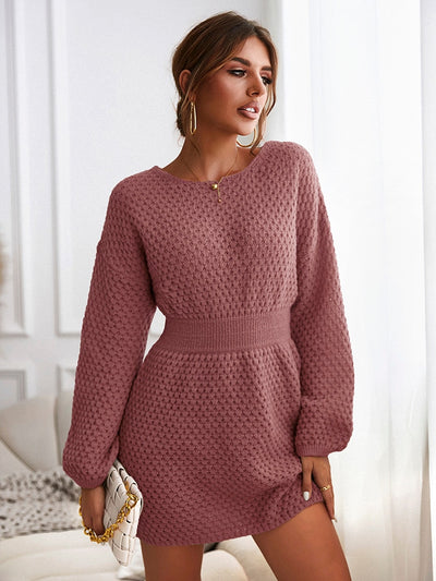 MISS PETAL Honeycomb Knit Brown Sweater Dress Woman Casual Long Sleeve Long Sweater Dress 2022 Autumn Winter Pullovers Outerwear - Shoe Candy Shop