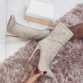 Women Glitter Crystal Boots Party Sexy Super High Heels Woman Fashion Pointed Toe Ankle Boots Ladies Zip Pumps Big Size Shoes - Shoe Candy Shop