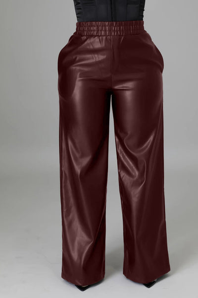 Faux Leather Straight High Waist Pants - Shoe Candy Shop