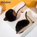 Fur Strappy Mule Heels - Shoe Candy Shop