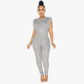 VAZN Hot Sale Sexy O-neck  Sequins Glitter Office Lady Women Sleeveless Banquet Party Beach Jumpsuits Full Pant Bandage Rompers - Shoe Candy Shop