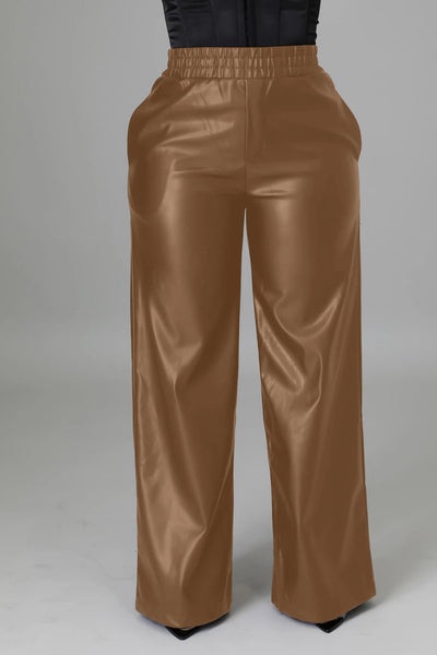 Faux Leather Straight High Waist Pants - Shoe Candy Shop