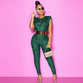 VAZN Hot Sale Sexy O-neck  Sequins Glitter Office Lady Women Sleeveless Banquet Party Beach Jumpsuits Full Pant Bandage Rompers - Shoe Candy Shop