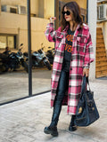 Women&#39;s Fashion Long Plaid Coat Autumn Shirt Coat Woolen Coat Streetwear Women Clothing Loose Coat Female Casual Jacket - Shoe Candy Shop