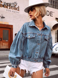 Lantern Sleeve Denim Jacket - Shoe Candy Shop