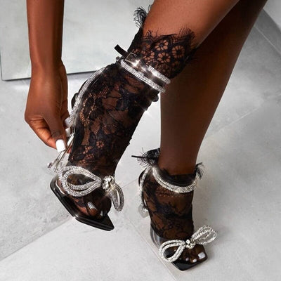 Runway style Women Sandals Luxury Rhinestones Bowknot Ankle strap High heels Summer Party Wedding Shoes Female Gladiator Sandals - Shoe Candy Shop