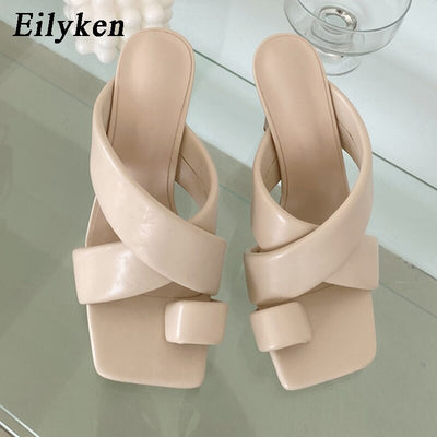 Eilyken High Quality Soft PU Leather Clip Toe  Women Slippers Summer Square Toe Sandals Stiletto Heels Ladies Dress Shoes - Shoe Candy Shop