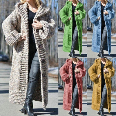 New 2021 Winter Clothes Women Cardigan Sweater Women&#39;s New Hooded Cardigan Loose Knit Long Coat Female Large Size S-5XL WM02 - Shoe Candy Shop