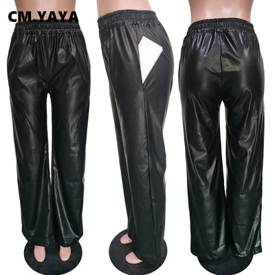 Faux Leather Straight High Waist Pants - Shoe Candy Shop