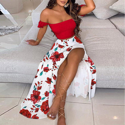 Sexy Off Shoulder Strapless Crop Top Long Skirt Set - Shoe Candy Shop