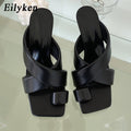 Eilyken High Quality Soft PU Leather Clip Toe  Women Slippers Summer Square Toe Sandals Stiletto Heels Ladies Dress Shoes - Shoe Candy Shop