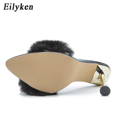 Fur Strappy Mule Heels - Shoe Candy Shop