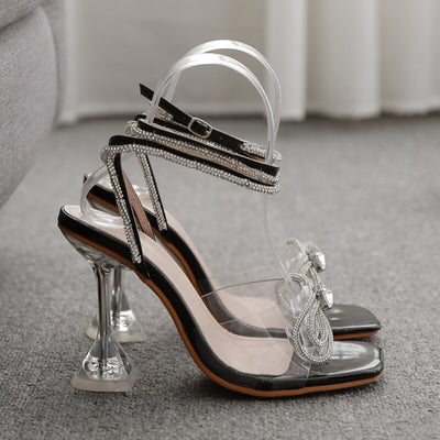 Runway style Women Sandals Luxury Rhinestones Bowknot Ankle strap High heels Summer Party Wedding Shoes Female Gladiator Sandals - Shoe Candy Shop