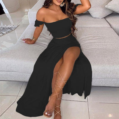 Sexy Off Shoulder Strapless Crop Top Long Skirt Set - Shoe Candy Shop