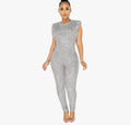 VAZN Hot Sale Sexy O-neck  Sequins Glitter Office Lady Women Sleeveless Banquet Party Beach Jumpsuits Full Pant Bandage Rompers - Shoe Candy Shop