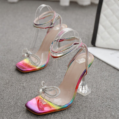 Runway style Women Sandals Luxury Rhinestones Bowknot Ankle strap High heels Summer Party Wedding Shoes Female Gladiator Sandals - Shoe Candy Shop