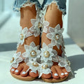 Women Sandals White Floral Flat Sandals - Shoe Candy Shop