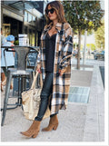 Women&#39;s Fashion Long Plaid Coat Autumn Shirt Coat Woolen Coat Streetwear Women Clothing Loose Coat Female Casual Jacket - Shoe Candy Shop