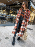 Women&#39;s Fashion Long Plaid Coat Autumn Shirt Coat Woolen Coat Streetwear Women Clothing Loose Coat Female Casual Jacket - Shoe Candy Shop