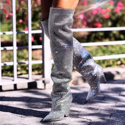 Crystal Knee High Boots - Shoe Candy Shop