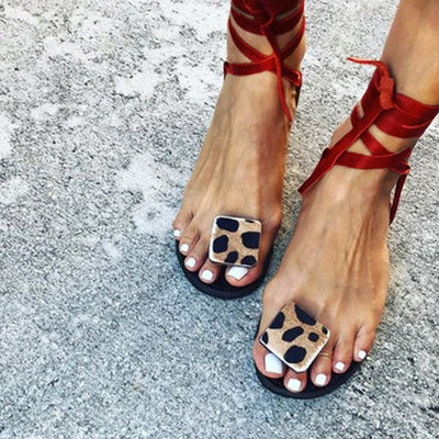 Leopard Tie Up Sandals