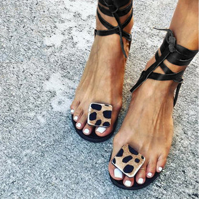 Leopard Tie Up Sandals