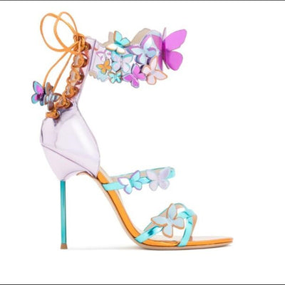 Sweet Harmony Elegant Celebrity Runway Shoes Women Lace Up Metallic Leather 3D Butterfly Gladiator Sandals Mujer Stiletto Pumps - Shoe Candy Shop